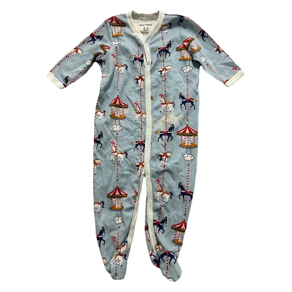 ROLLER RABBIT Baby Popcorn Carousel Footed Sleeper Sz 3-6 Mths